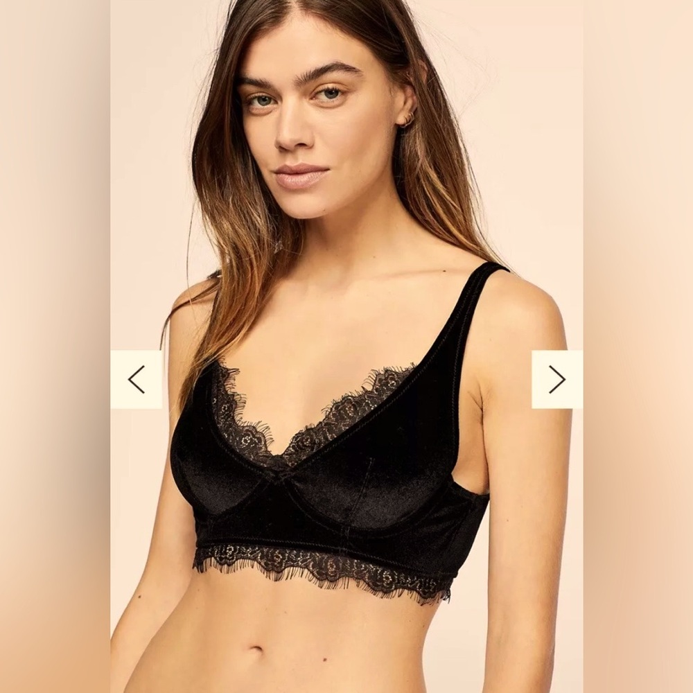 Intimately Free People Long Line Bra 32DD Black Underwire Bustier Eyelash Lace